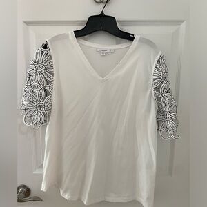 Chico stunning top white and black sleeves size 2 (or 12 14)